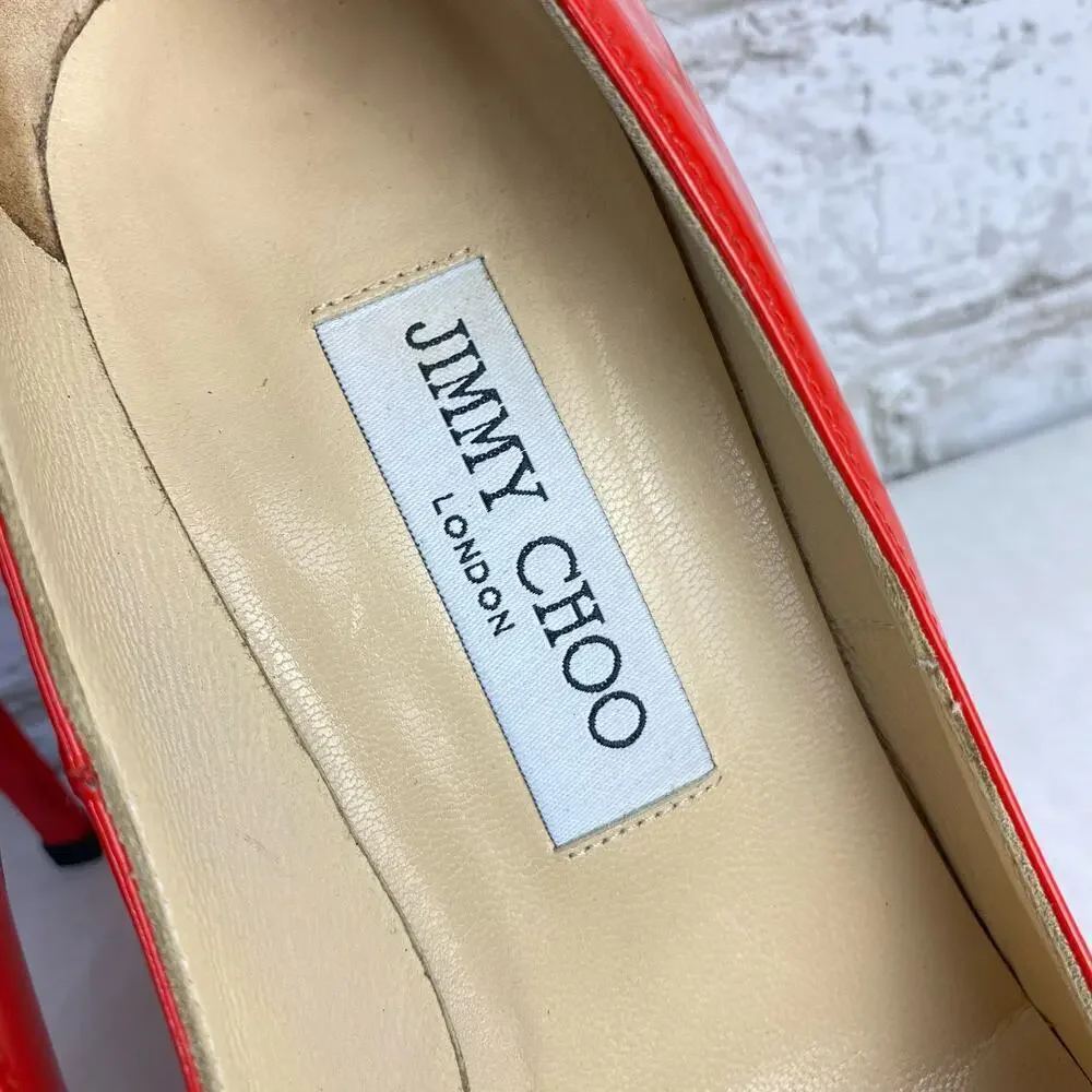 Jimmy Choo Heels Pumps Point Toe Stiletto Shoes Patent Leather Red 38 8 - Picture 4 of 15